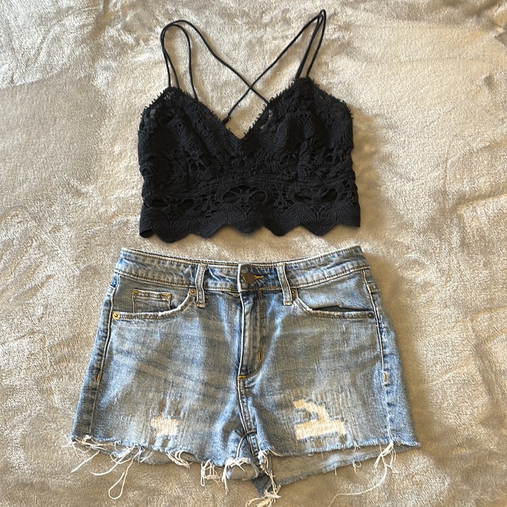 Lace/crochet FP Black Crop Top